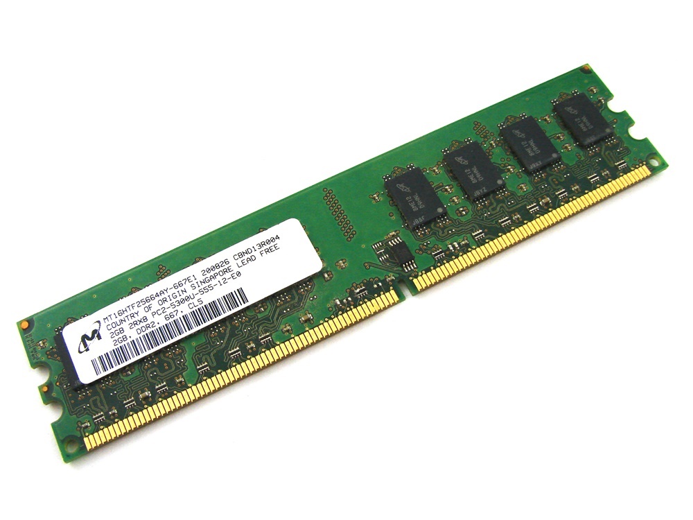 Micron MT16HTF25664AY-667E1 2GB PC2-5300U-555-12-E0 2Rx8 667MHz CL5 240-pin DIMM, Non-ECC DDR2 Desktop Memory - Discount Prices, Technical Specs and Reviews