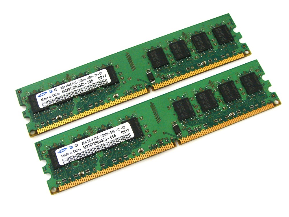 Samsung M378T5663QZ3-CE6 4GB (2x2GB Kit) PC2-5300U-555-12-E3 2Rx8 667MHz CL5 240-pin DIMMs, Non-ECC DDR2 Desktop Memory - Discount Prices, Technical Specs and Reviews